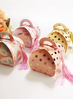 10pcs Luxury Gold Dot Candy Box Pink Beige Tassel Gift Boxes