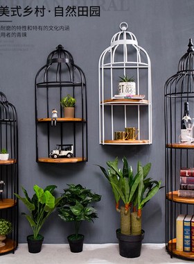 美式复古铁艺落地鸟笼摆件欧式花架置物架创意家居客厅房间装饰品