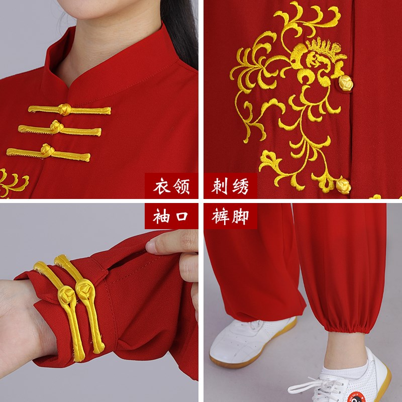 新品太极服春夏秋季中长款丝麻练功服女团体武术晨练表演服装男太