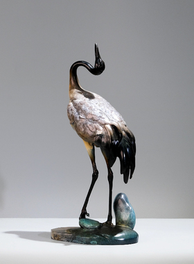 《闲云野鹤》全铜鹤摆件工艺品新中式家居客厅装饰老人贺寿礼品