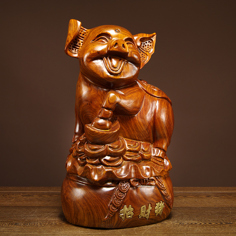 花梨木雕猪摆件实木动物猪红木家居客厅电视柜装饰送礼雕刻工艺品