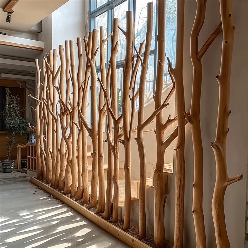 干树枝装饰原木屏风枯木树干民宿玄关装饰幼儿园环创树枝摆件隔断