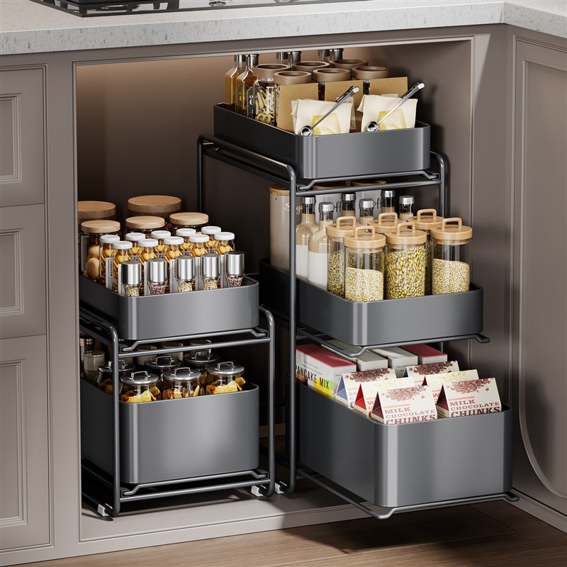 厨房下水槽抽拉式置物架水池拉篮收纳架橱柜内置调料碗碟分层架子