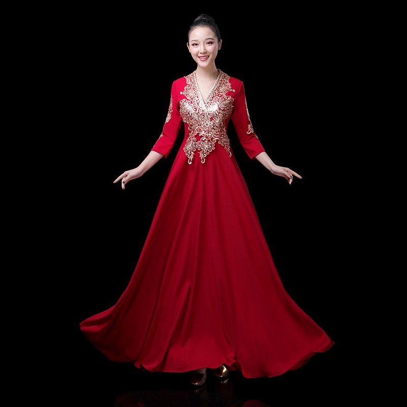 现货速发大合唱团演出服长裙2025新款中老年服装指挥表演独唱晚礼