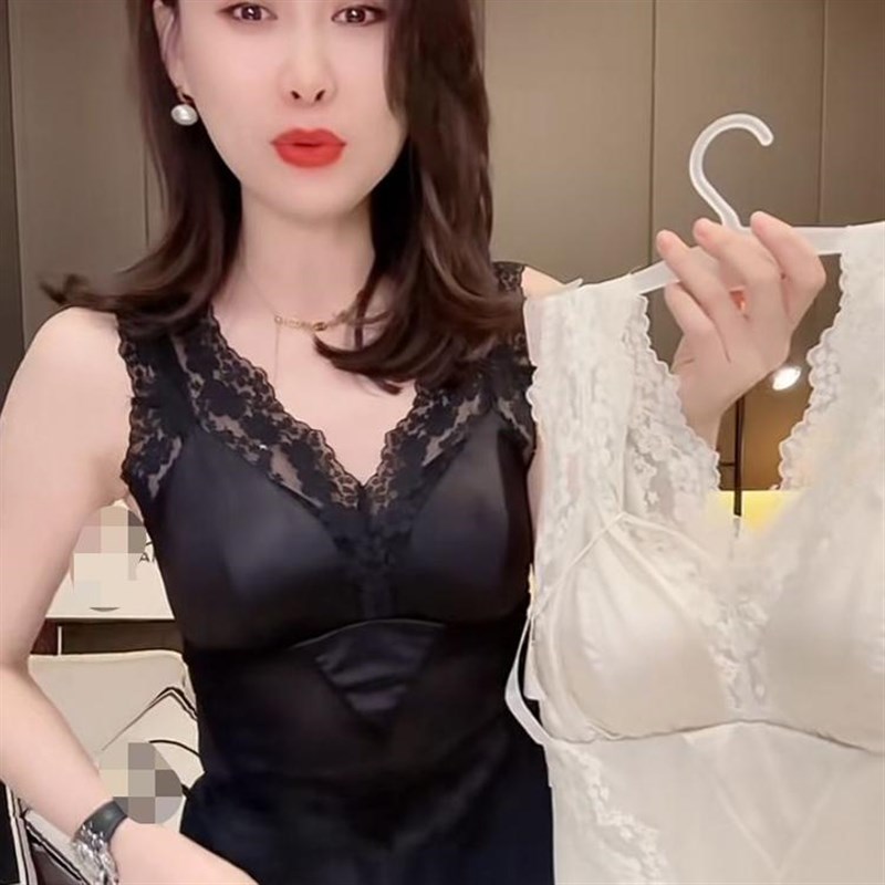 速发2025款冬新秋性感法式蕾丝加厚美背一体杯V心吊带背领内衣