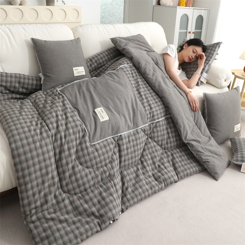 日式简约A类全棉抱枕被两用车载靠垫办公室午睡便携二合一枕头被