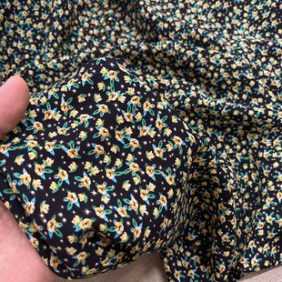 服装 设计面料 黑色底垂感长裙连衣裙礼服衬衫 小碎花雪纺布料夏季