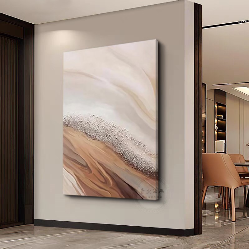 QC.ART手绘油画【拾辉】轻奢抽象立体画玄关餐厅客厅背景墙装饰画