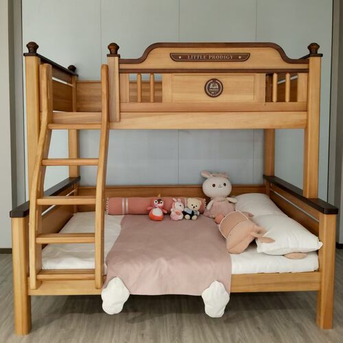 全实木鹅掌楸木上下铺双层床多功能儿童子母高低床小户型床木蜡油