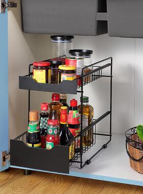 厨房下水架槽置物架橱柜水料储物多层推拉抽调屉式沥架XSC002碗碟