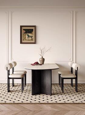 法式圆复古德利丰岩板餐桌靠家51621用小户型半圆形木椭形岛台墙