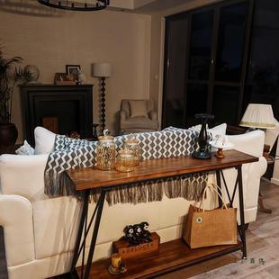 美式实木玄复关桌轻奢黑户色古玄关台入墙过道靠ERI超高脚极窄玄