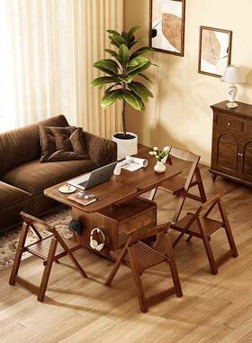 ?实木移动FBE折发叠茶几可升降小家户型客厅用沙边柜可移动小车推