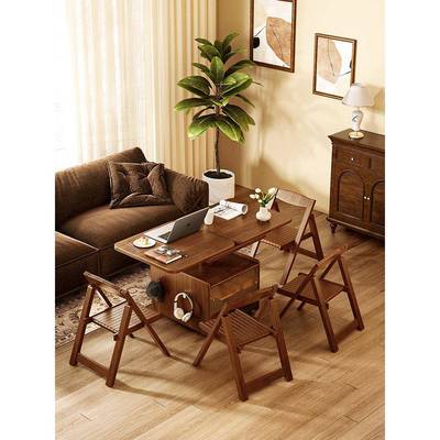 ?实木移动FBE折发叠茶几可升降小家户型客厅用沙边柜可移动小车推