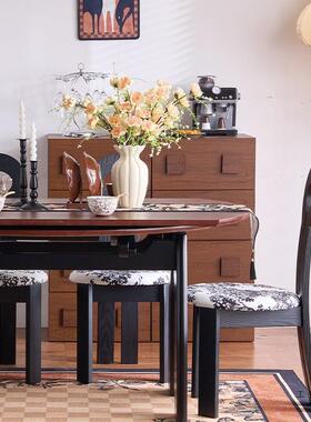 圆中古蜡风可缩餐桌家用小伸户型白木纹法式复古77338风实木折叠