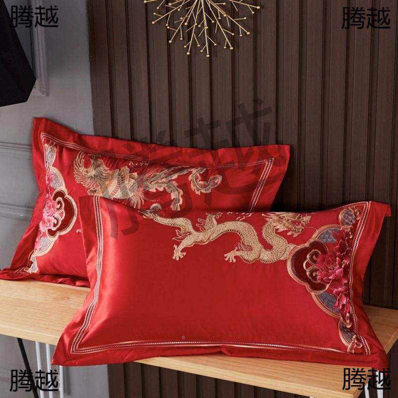 喜庆CSN棉一对套棉枕头枕刺绣装绣单人套结婚婚庆大红色花包邮批