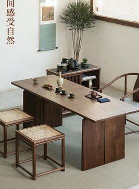 新中式全台实茶木黑胡桃木简约室茶桌椅组ali32564合泡茶茶桌茶桌