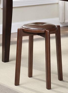 J^放家实木圆凳34870子叠简约餐桌可凳美式用小方凳胡桃色餐