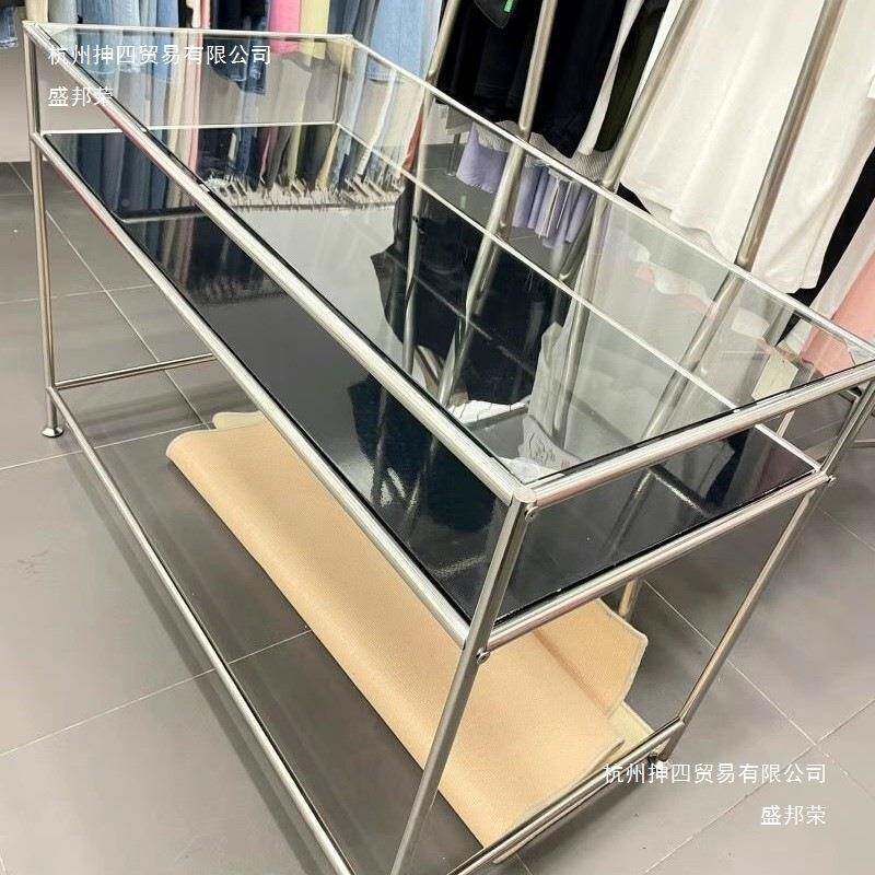 1471服装店锈不钢玻璃桌示轻奢展台岛台流中水台电脑办公梳妆美甲