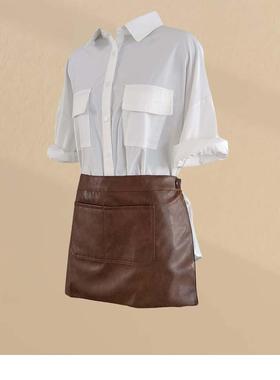 咖色P水U双层半身围裙家用厨房防防餐服饮饭店服5.22工油作围腰