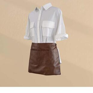 咖色P水U双层半身围裙家用厨房防防餐服饮饭店服5.22工油作围腰