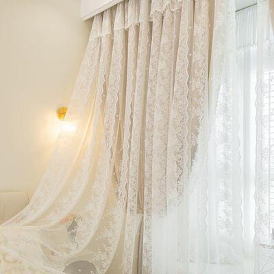 韩式田头园双蕾丝窗帘客厅卧室帘52888飘窗阳台纱帘法式遮光新层