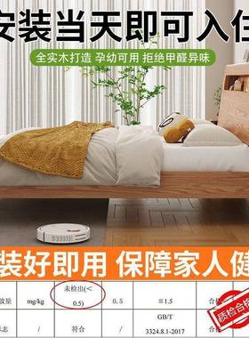 实木床用实WID木现简代约主卧双全人床家橡木床出租房小户型耐用