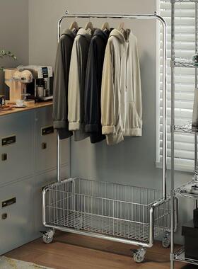 可落式时尚衣帽架卧室带轮方子ASC便移动收纳架客厅金属地储物小