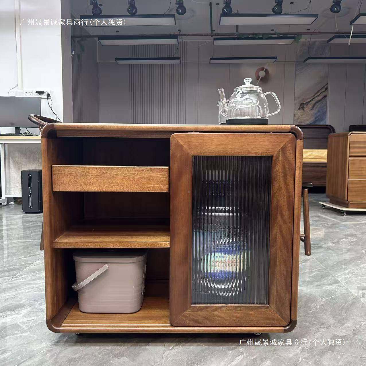 实木移壶动茶水柜茶几家移用边52110几沙烧发边柜胡桃木水客厅动茶台