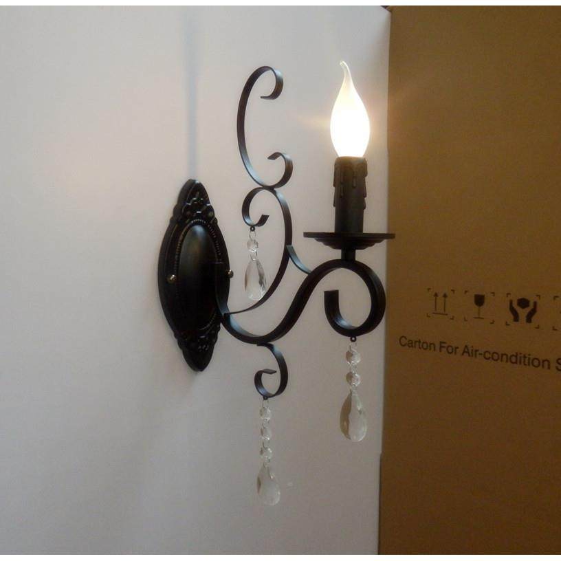 之亿欧式复古水晶灯壁灯黑色铁壁VFV艺灯水众晶壁灯客厅卧室壁