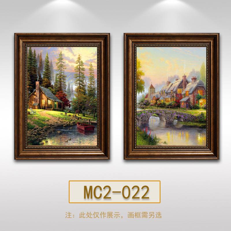 美式餐厅挂画欧式客厅画免打孔电表箱装饰画复古花卉油画风景挂画图片