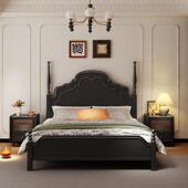 法大式 轻复古黑色实木床1.5WTNm双人床中古美式 床奢1.8m婚床主风