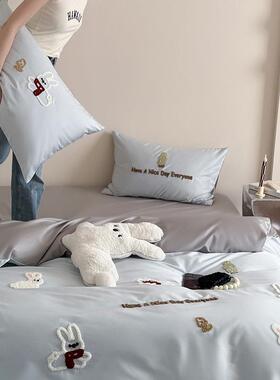 新款床夏季儿童毛巾绣四件套卡S通100长件绒棉四套床单被套上IJK