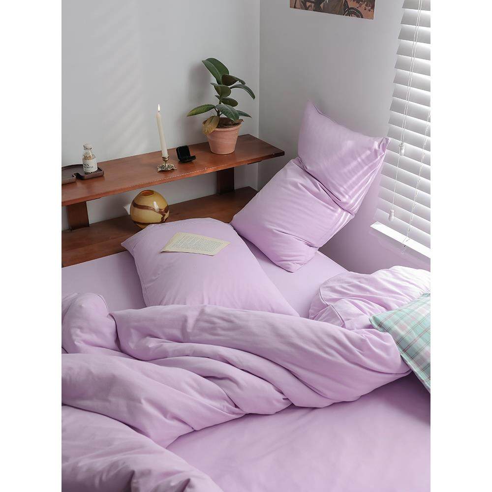 四季四通用油风纯棉a类裸睡全奶棉件套法纯色天竺UAP棉被式套床笠