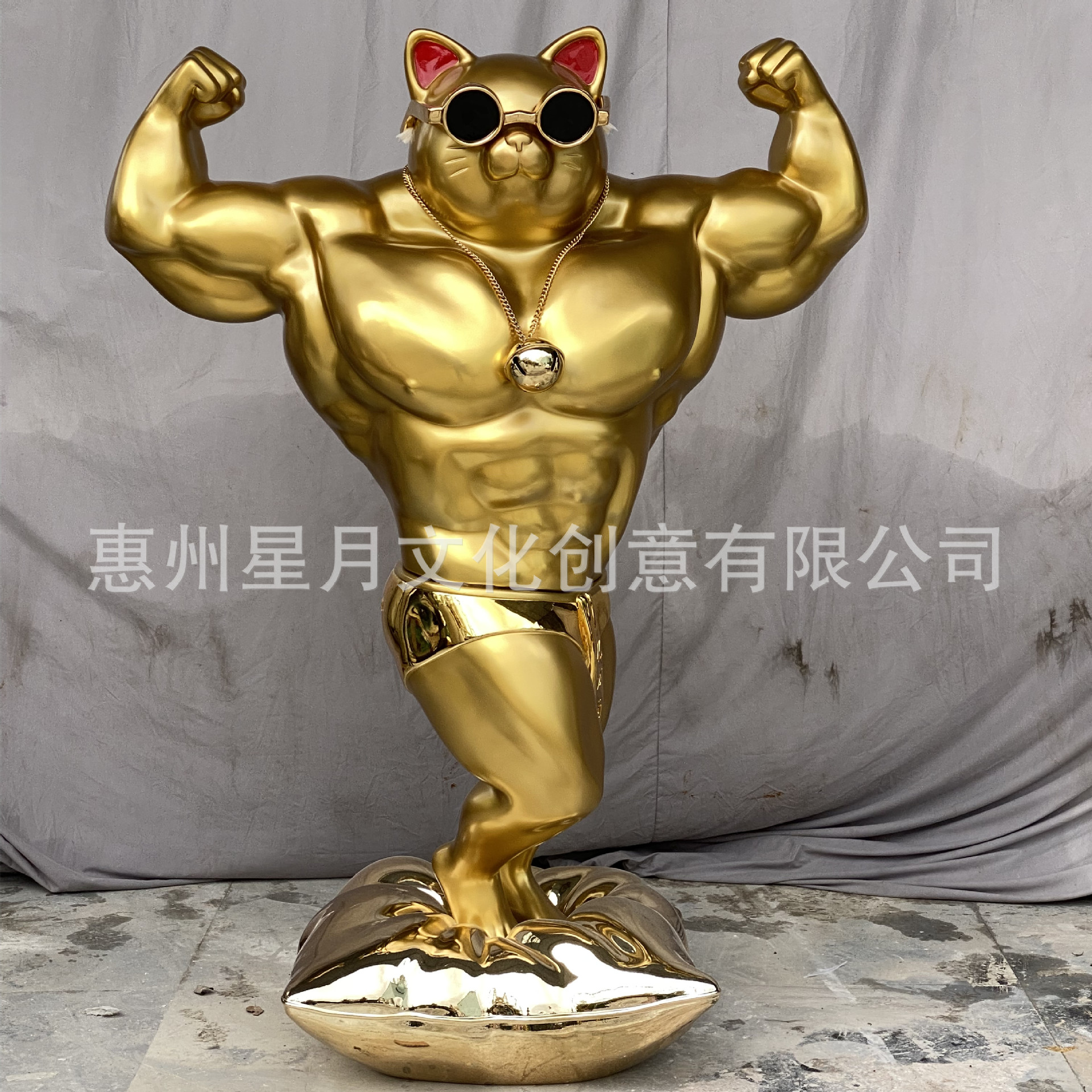 玻璃钢卡通动物雕塑制作 商场广场门商业街装饰落地大力士猫摆件
