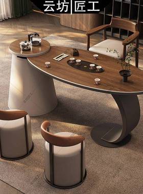 中古风12116岩板台小户型用办公子室嵌入式泡茶桌家椭圆形茶阳台桌子