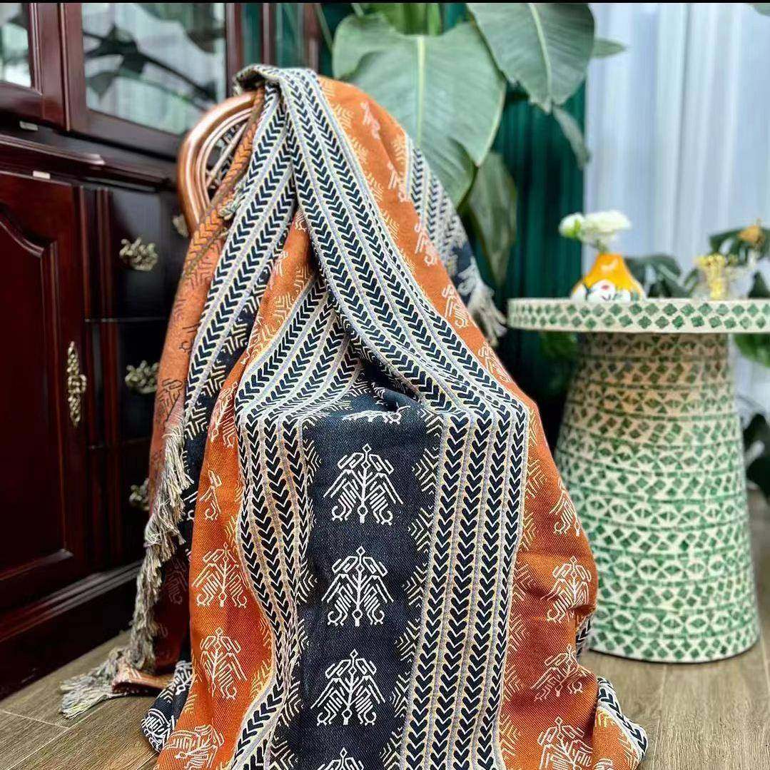 纯棉纱布提巾被盖毯多层花色织航沙无品牌/发巾休毛闲盖毯空毯