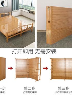 实竹床可折叠床屋单人双人简易用成人午62125睡凉床出租竹家子硬