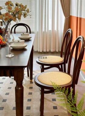 美式法式FNE实木复古编餐椅中古子索耐家特用藤餐厅靠背椅甜品店