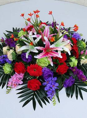 大圆桌花圆形餐桌花轻奢装花台花仿真花摆店饭店花酒电动花t59640