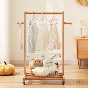 实木卧儿童用衣帽架落地室家推拉挂SVP衣架榉木晾衣架室内简易服