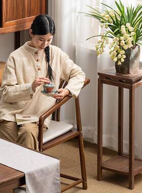 北美黑胡桃木实木花31368落新中式地架花几家用室内客厅架实木盆