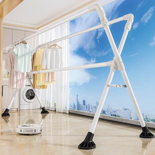 衣室内落地伸缩晒衣架立移动x型晾杆家用衣SEN室内加长折叠挂式架