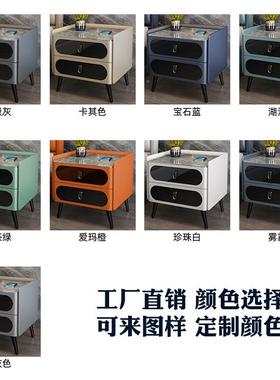 智能轻奢岩0板床网头柜简约现代带锁无线充卧皮质4红室WDK家用收