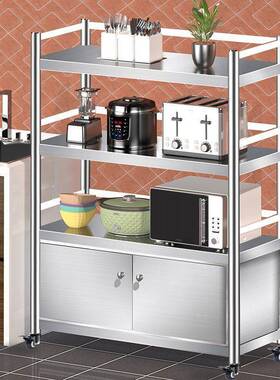 新款不锈物钢厨房置架多层收纳地储带门货架柜子可ZON物移落动橱