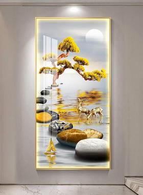 现代轻奢玄关装画迎客入户正壁对门挂UBD饰画走廊过道山水风松景