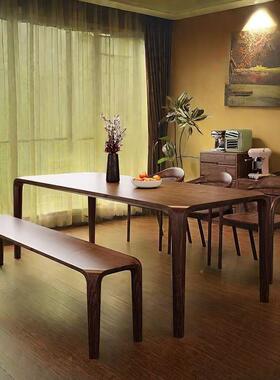 北美胡桃木实餐桌长奢方榫卯茶桌家用LAQ轻木简约原木形现代书桌