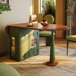 AHY复古木质可伸式 缩岛台餐一体中法古风家用桌实木多功能小户型