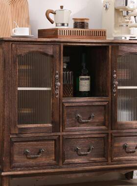 美木式实餐边柜简约复古餐厅碟碗储物柜靠墙收纳家用入户水95258