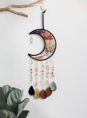 高档五彩瑙水晶石生命捕树梦网手工玛织风铃羽毛装饰挂件VXT成编